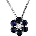 10k Gold Blue and White Sapphire Flower Necklace