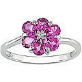 10k White Gold Diamond and Pink Topaz Flower Ring