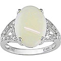 10k White Gold Diamond and Oval Opal Ring