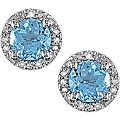 10k White Gold Sky Blue Topaz and Diamond Earrings