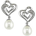 10k White Gold Diamond and Freshwater Pearl Earrings (6-6.5 mm)