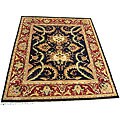 Indo Mahal Black/ Burgundy Rug (8' x 10')