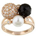 Rose Goldplated CZ and Black Onyx Women's Ring