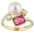 18k Gold Overlay FW Pearl and Created Ruby Ring