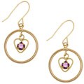 10k Yellow Gold Circle Hoop Amethyst Heart Earrings