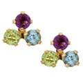 10k Gold Amethyst, Peridot and Blue Topaz Cluster Earrings