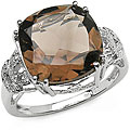 Sterling Silver Smokey Quartz and Diamond Ring