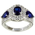 Sterling Silver Created Sapphire and CZ Ring