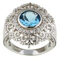 Sterling Silver Created Aquamarine and CZ Ring