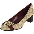 Gucci Women's Beige 'GG' Canvas Buckle Pumps