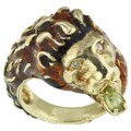 14k Yellow Gold and Enamel Lion's Head Ring