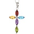 14k White Gold Multi-gemstone Cross Necklace