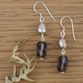 Sterling Silver Quartz and Pearl Midnight Smoke Earrings (USA)