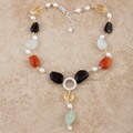 Silver Quartz, Citrine, Agate Color Cascade Necklace (USA)