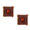 10k Yellow Gold Square Genuine Ruby Earrings