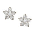 10k White Gold Casted Cubic Zirconia Flower Earrings