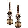14k Pink Gold 4 1/3ct TDW Brown Tahitian Pearl Earrings (10-11mm)