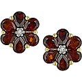 10k Yellow Gold Diamond Garnet Flower Earrings