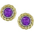 10k Two-tone Gold Round Amethyst Earrings