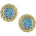 10k Two-tone Gold 6 mm Blue Topaz Earrings