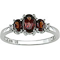 10k Gold Garnet and Diamond Accent 3-stone Ring