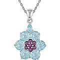 Silver Blue Topaz and Rhodolite Flower Necklace