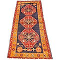 Persian Hamadan Navy/ Tangerine Rug (4'3 x 9'10)