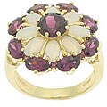 10k Yellow Gold Rhodolite and Opal Flower Ring