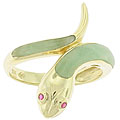 10k Yellow Gold Jadeite and Ruby Snake Ring
