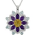 Sterling Silver Multi-gemstone Flower Necklace