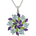 Sterling Silver Multi-gemstone Flower Necklace