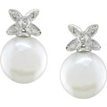 14k Gold Diamond Cultured Freshwater Pearl Earrings