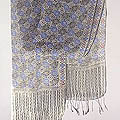 'Blue Floral Stars' Silk Batik Shawl (Indonesia)