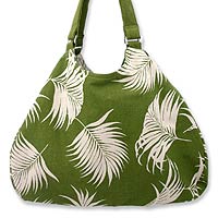 Cotton 'Floating on Green' Shoulder Bag (Thailand)