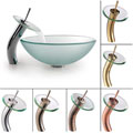 Kraus Frosted Glass Vessel Sink and Waterfall Faucet Combo