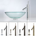 Kraus Clear Glass Vessel Sink and Bruno Bathroom Faucet Combo