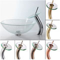 Broken Glass Vessel Sink and Waterfall Faucet