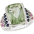 Silver Green Amethyst Multi Sapphire Ring