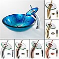 Kraus Galaxy Fire Blue Glass Vessel Sink and Waterfall Faucet