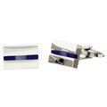 Silvertone White and Blue Stone Cuff Links