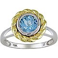 10k Two-tone Gold Round Swiss Blue Topaz Ring
