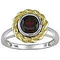 10k Two-tone Gold Round Garnet Ring