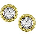 10k Two-tone Gold Round White Topaz Stud Earrings