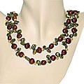 White Burgundy and Green Dyed FW Pearl Necklace