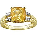 10k Gold Square Citrine and Diamond Accent Ring