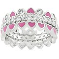 Silvertone Cubic Zirconia 3-in-1 Set Pink Enamel Ring