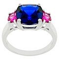 Silvertone Dark Blue and Pink CZ Ring