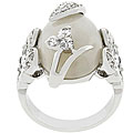 Silvertone Floral Crest Cat's Eye Ring