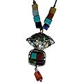 Sterling Silver Roman Glass Necklace with Gemstones (Israel)