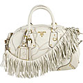 Prada Leather Patch Cream Bowler Bag